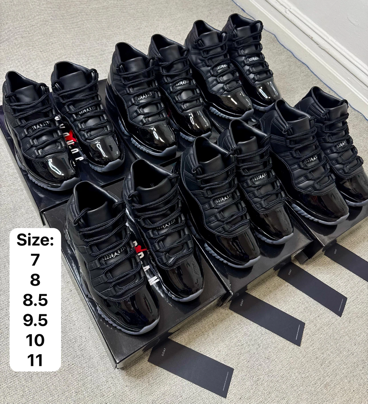 Air Jordan 11 Retro Black Leather Patent Sneakers