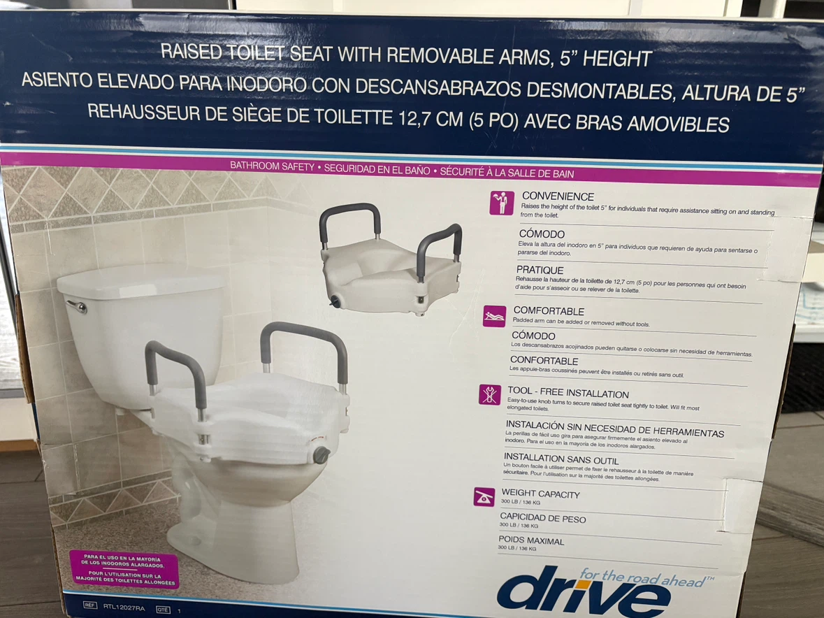 Drive Raised Toilet Seat with Removable Arms, 5" Height