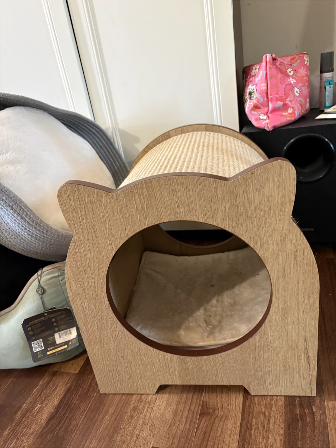 Wooden Cat Condo with Scratching Post