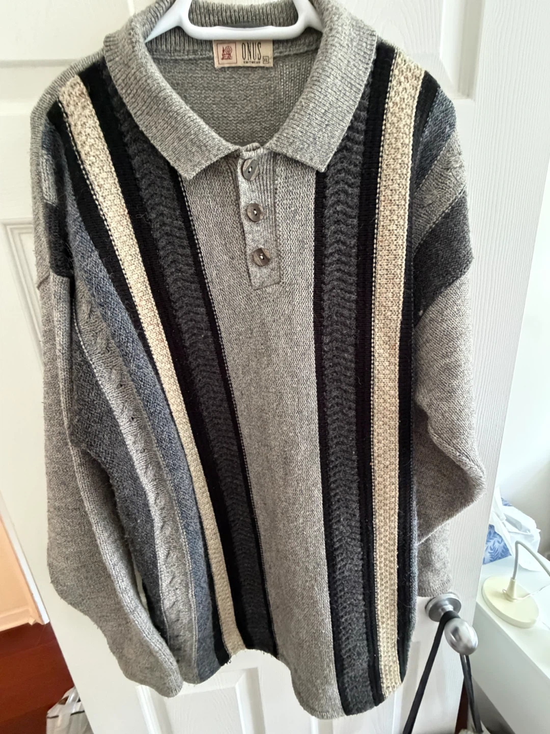 Vintage ONUS Knitwear Men's Striped Collared Sweater