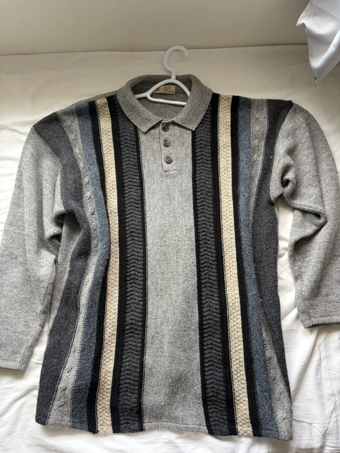 Vintage ONUS Knitwear Men's Striped Collared Sweater - photo 2