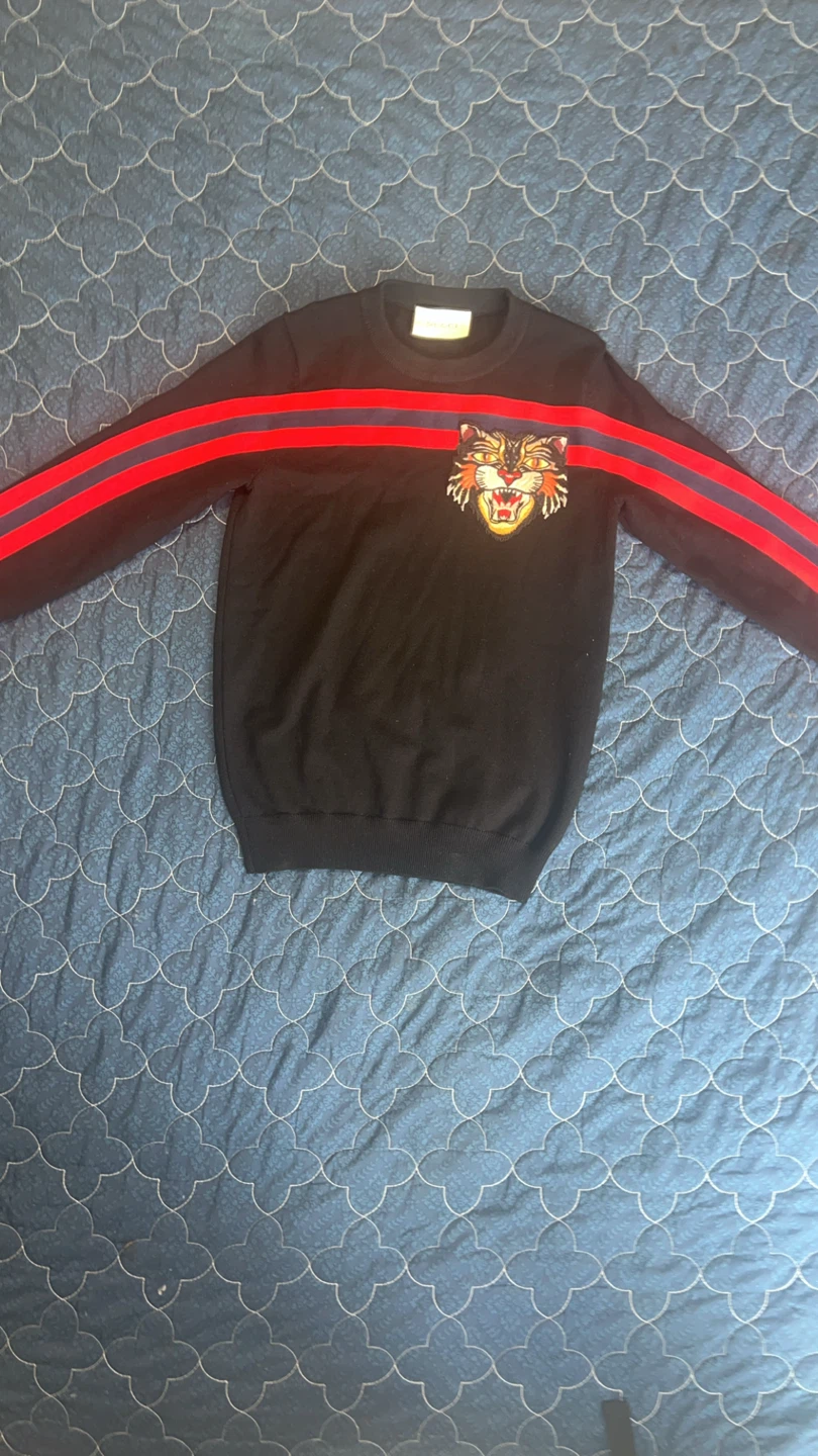 Gucci Tiger Embroidered Striped Sweater