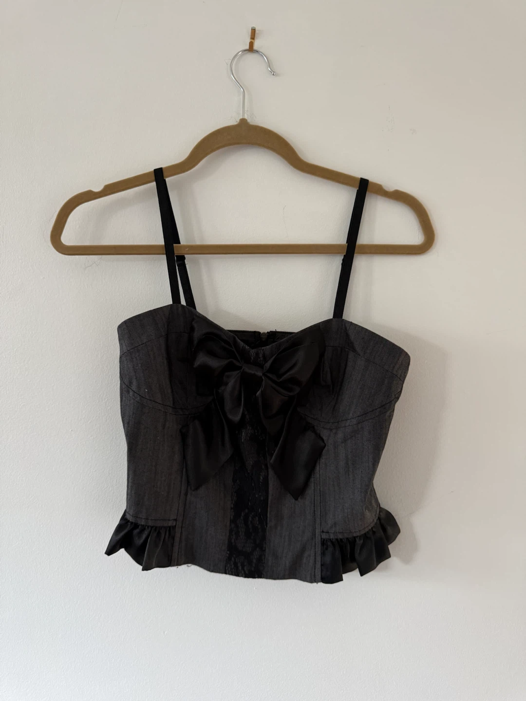 Grey Corset Top with Black Bow