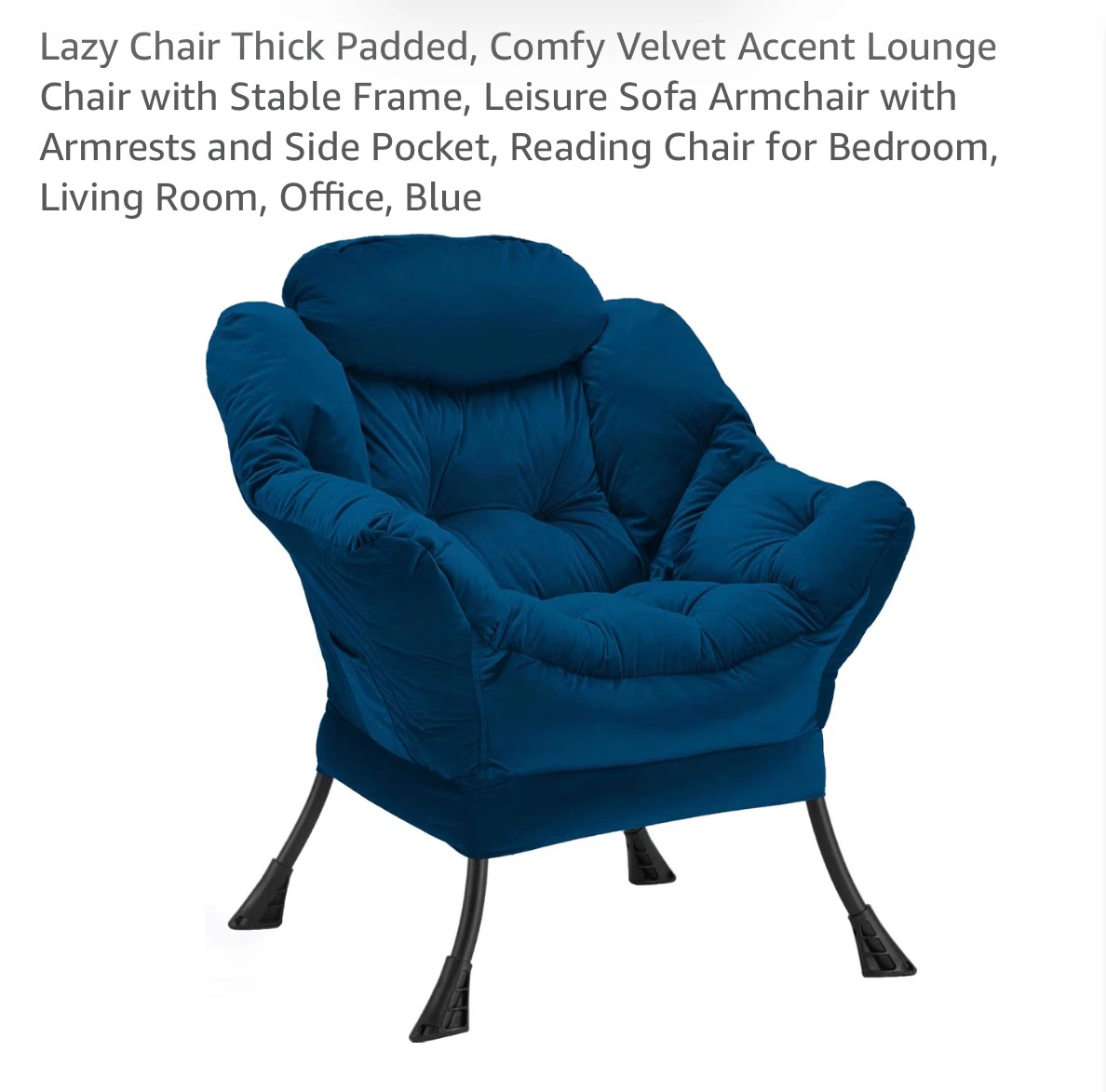 Youtanic Blue Velvet Lazy Accent Chair