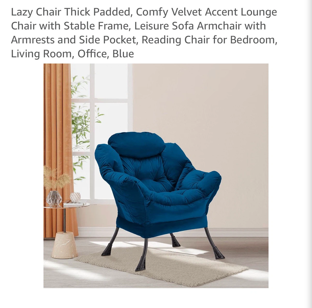 Youtanic Blue Velvet Lazy Accent Chair - photo 2