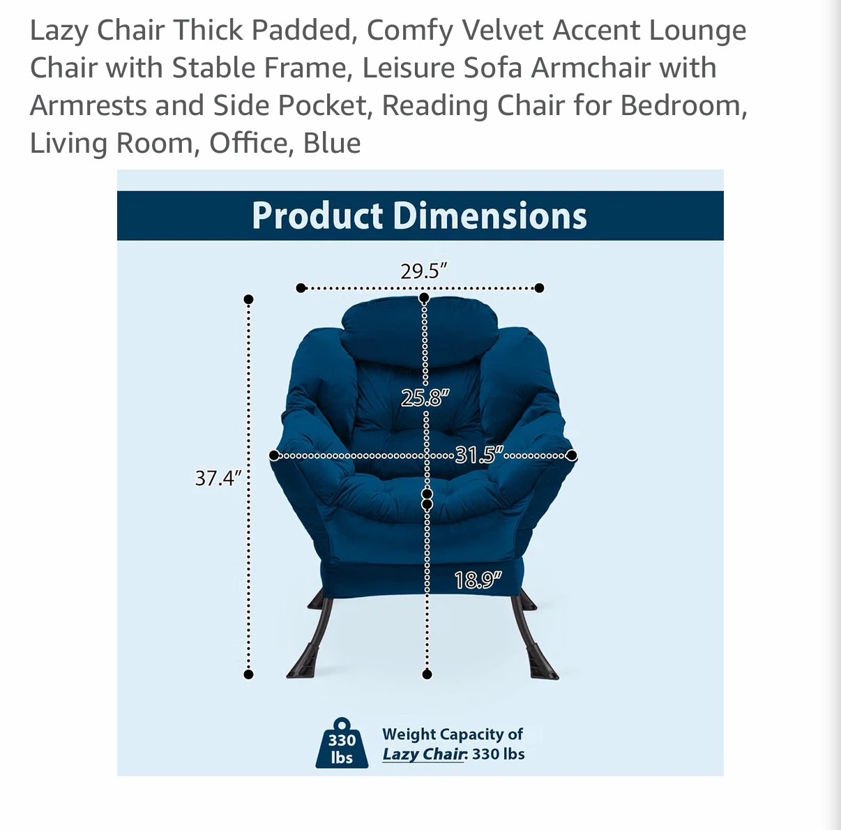 Youtanic Blue Velvet Lazy Accent Chair - photo 3