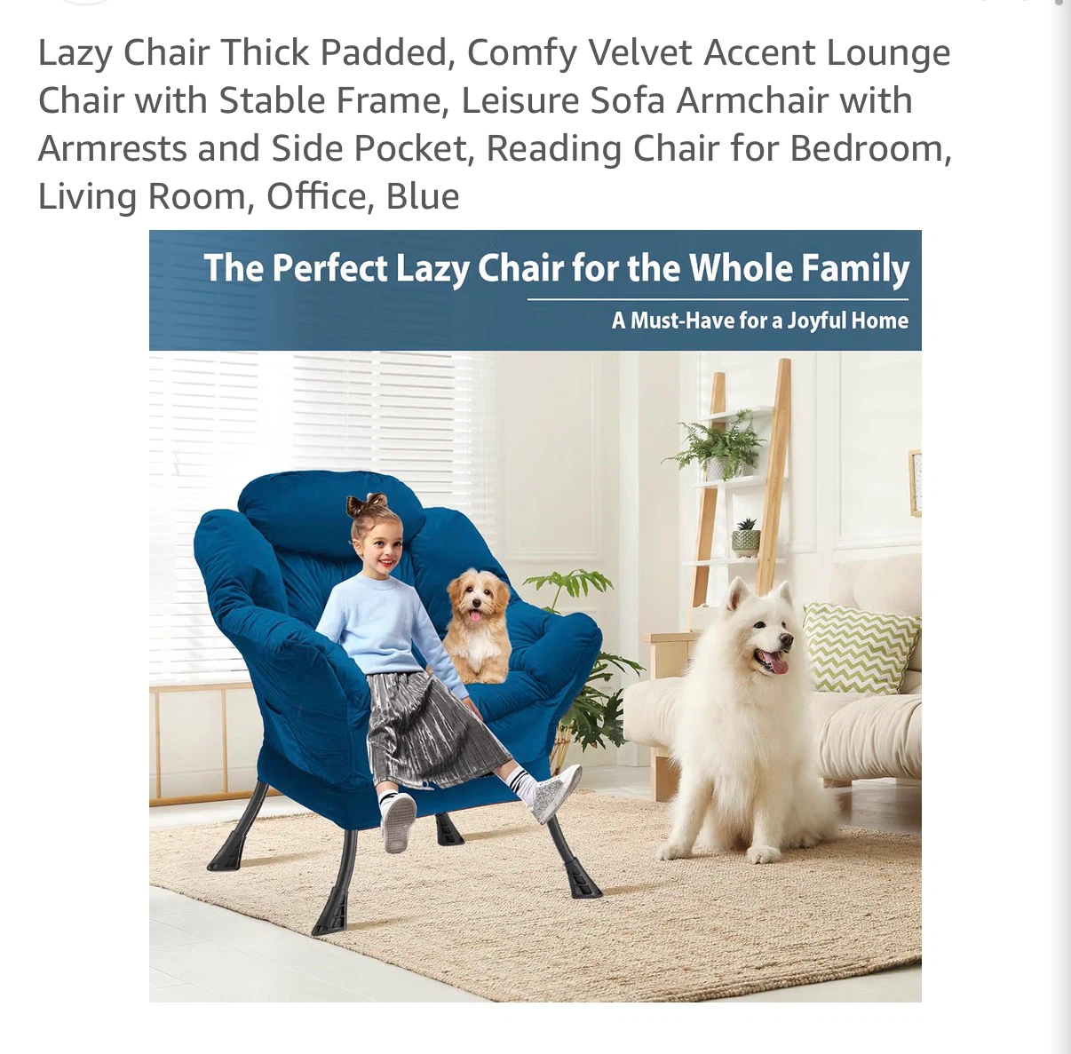 Youtanic Blue Velvet Lazy Accent Chair - photo 4