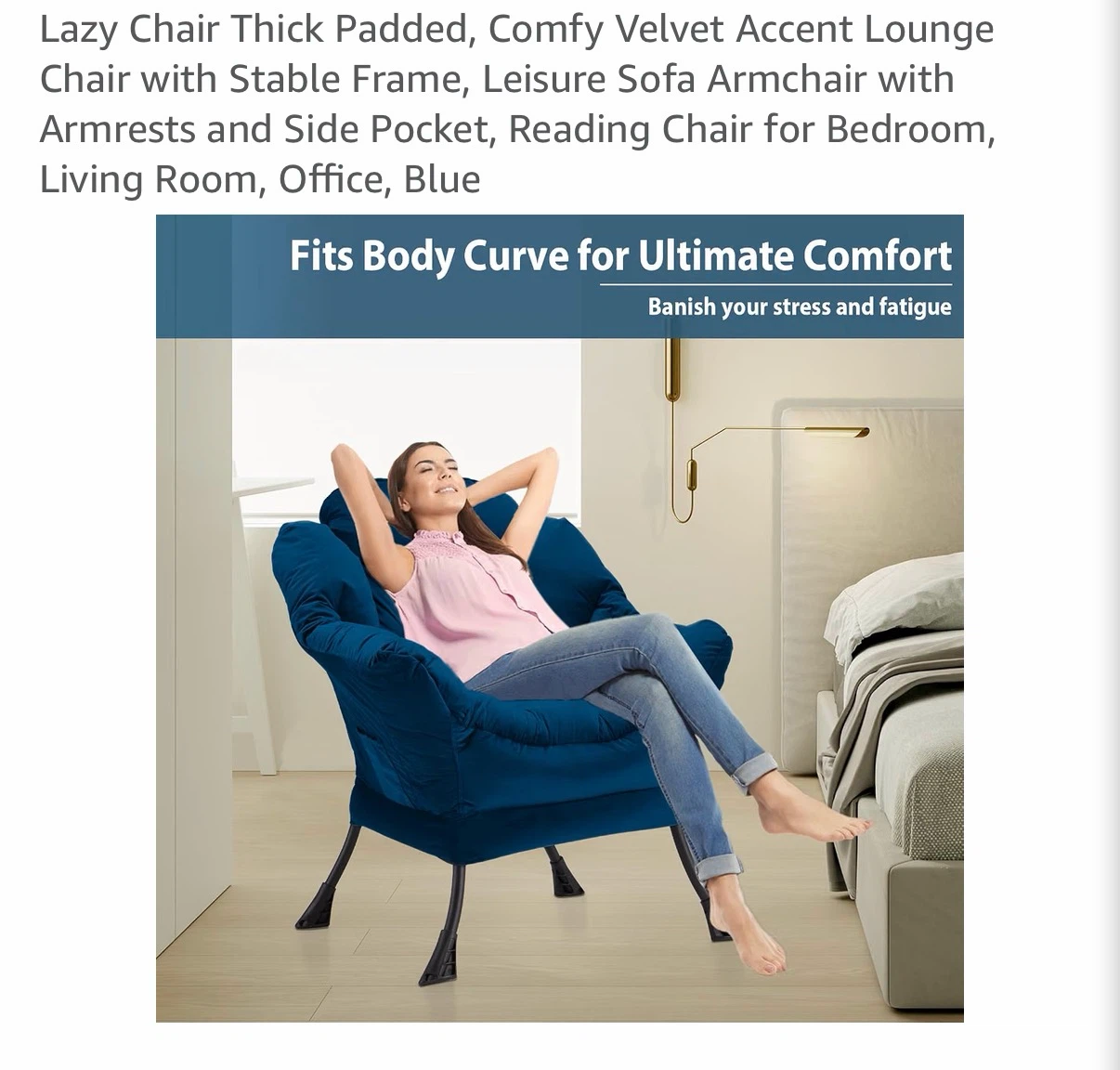 Youtanic Blue Velvet Lazy Accent Chair - photo 5
