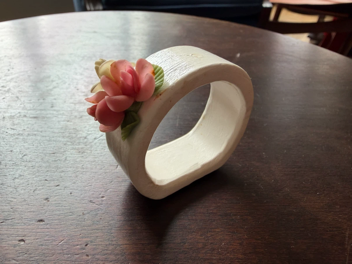 White Napkin Ring Holders with Flowers