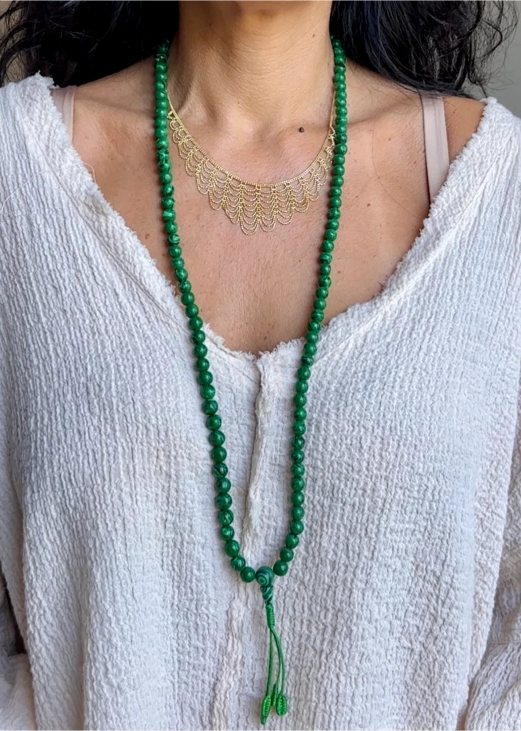 *Genuine Malachite 108 Mala Bead  Necklace