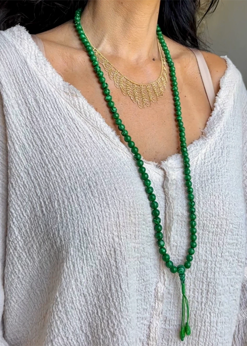 *Genuine Malachite 108 Mala Bead  Necklace - photo 2