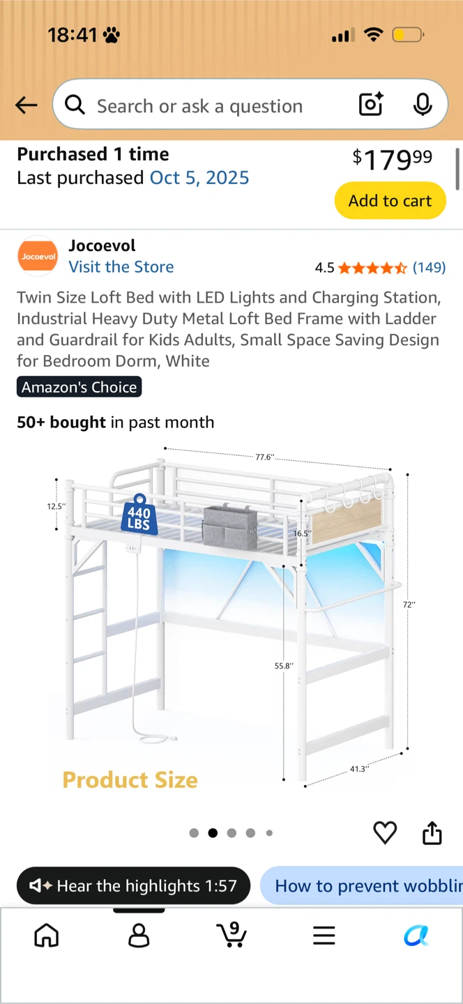 Jocoevol Twin Size Loft Bed White - photo 2