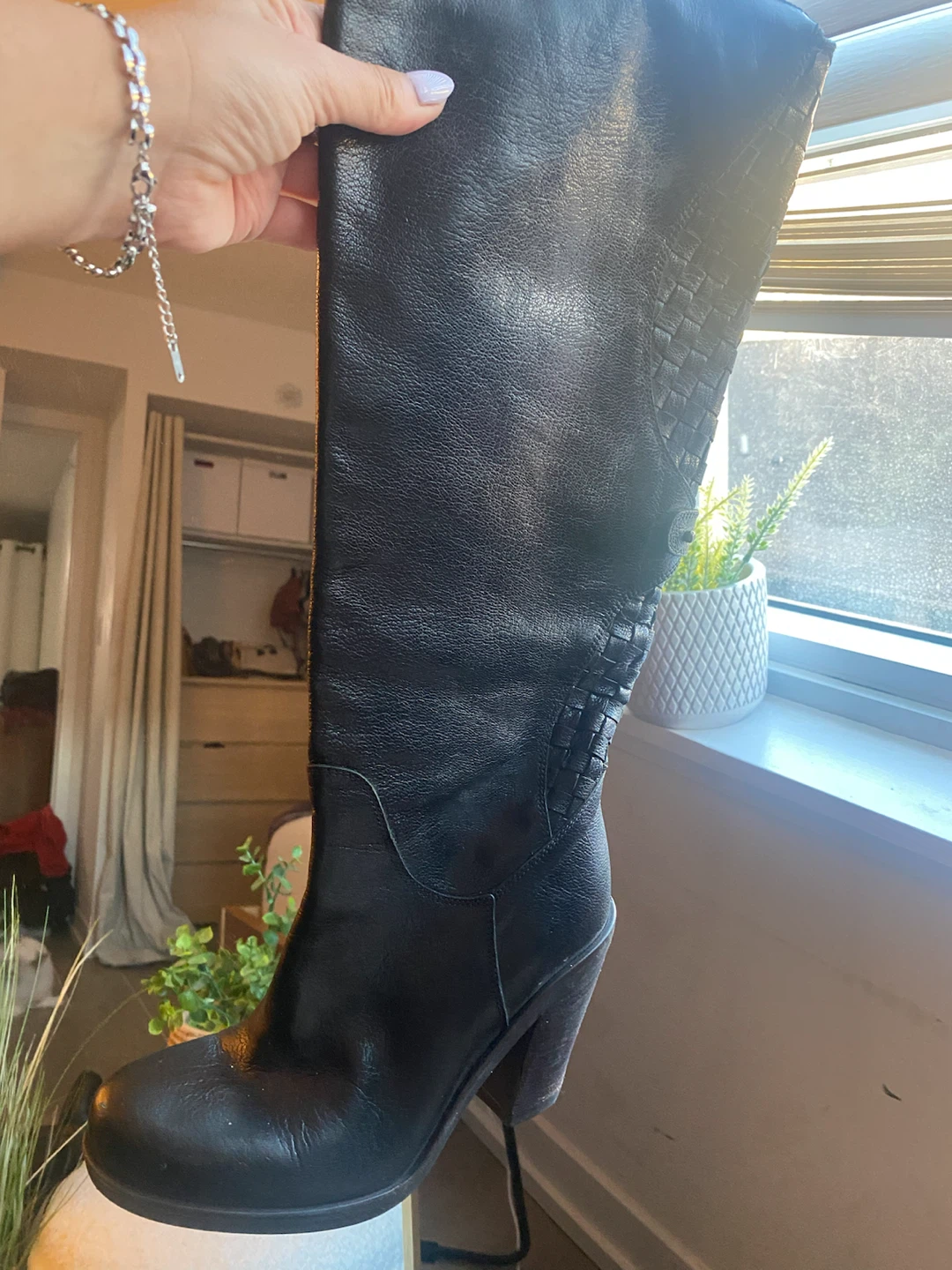 Black Leather Knee-High Boots Size 36