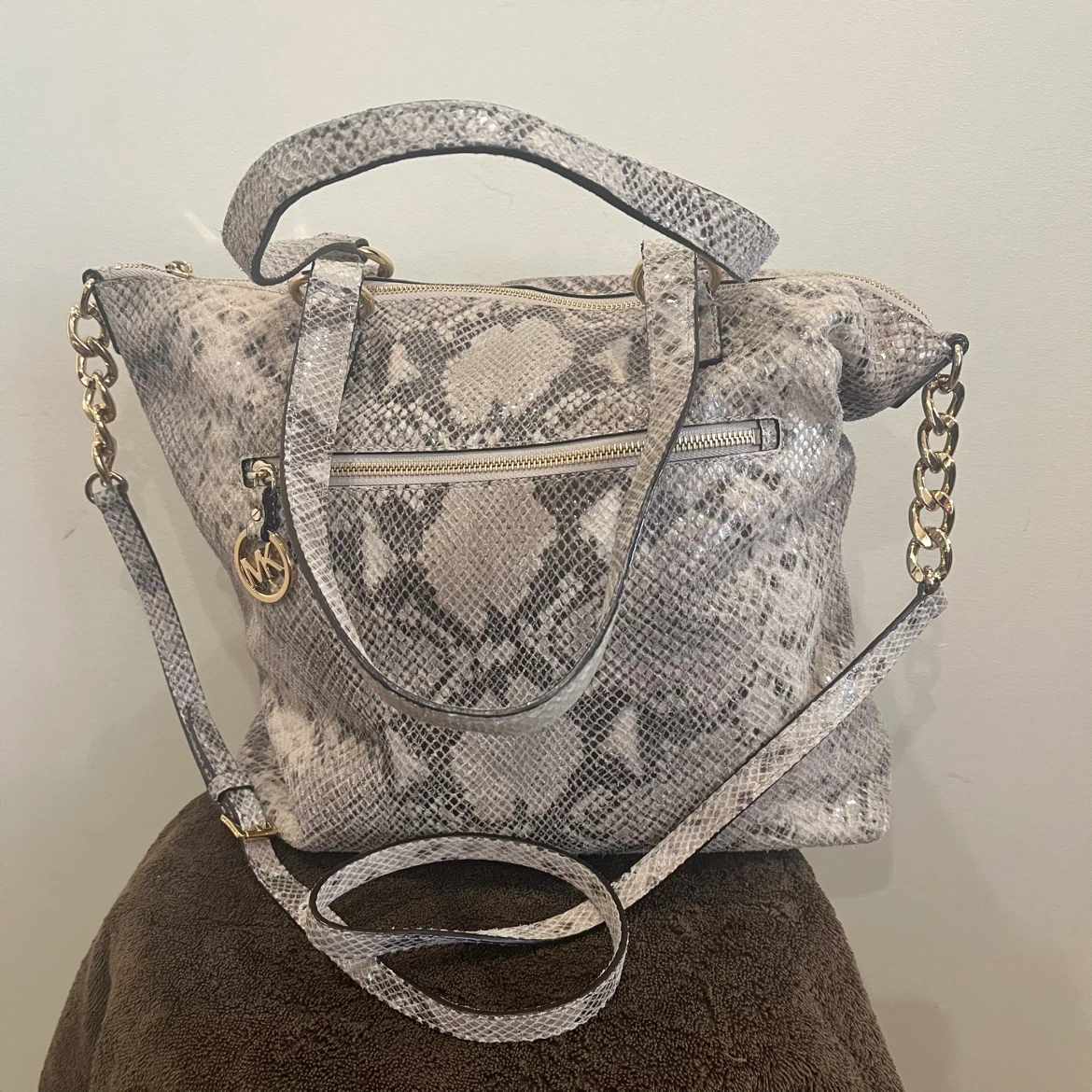 MK grey croc tote bag