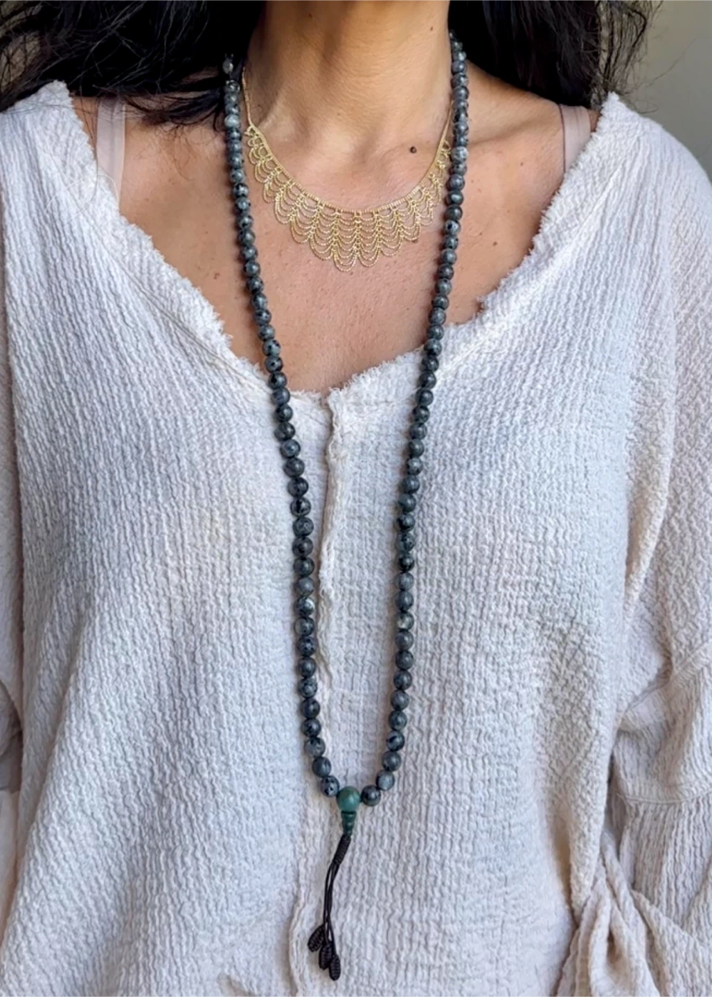 * Genuine Natural Labradorite Gemstone Mala Beads Necklace 108