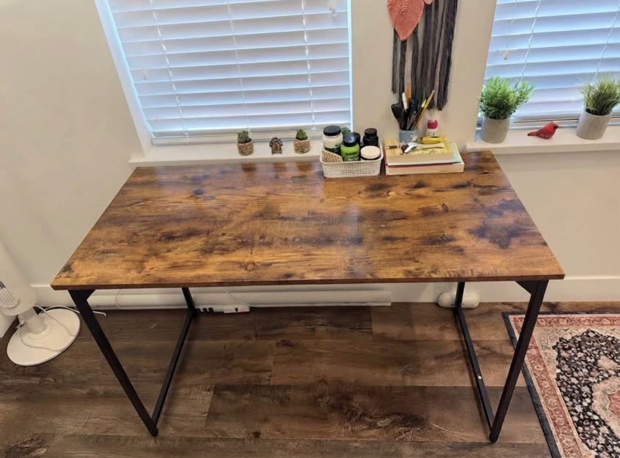 Rustic Wood Top Desk with Black Metal Legs