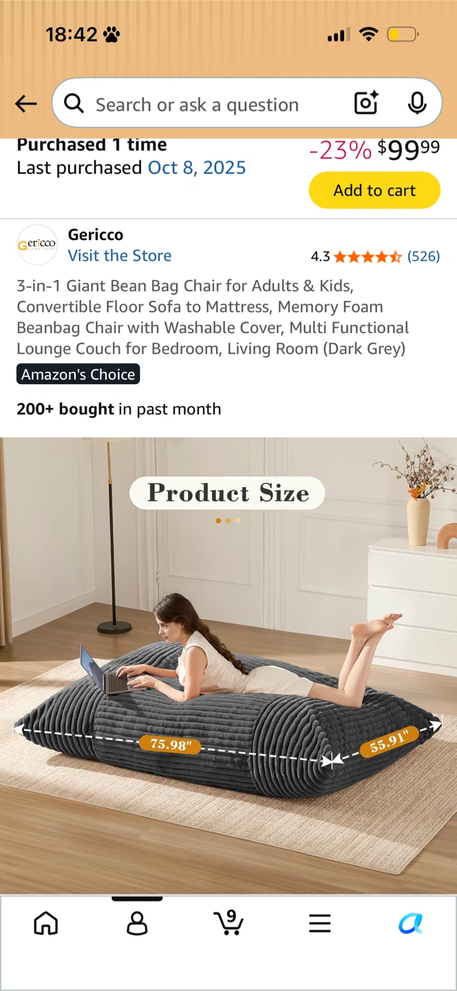 Gericco 3-in-1 Giant Bean Bag Chair - photo 3
