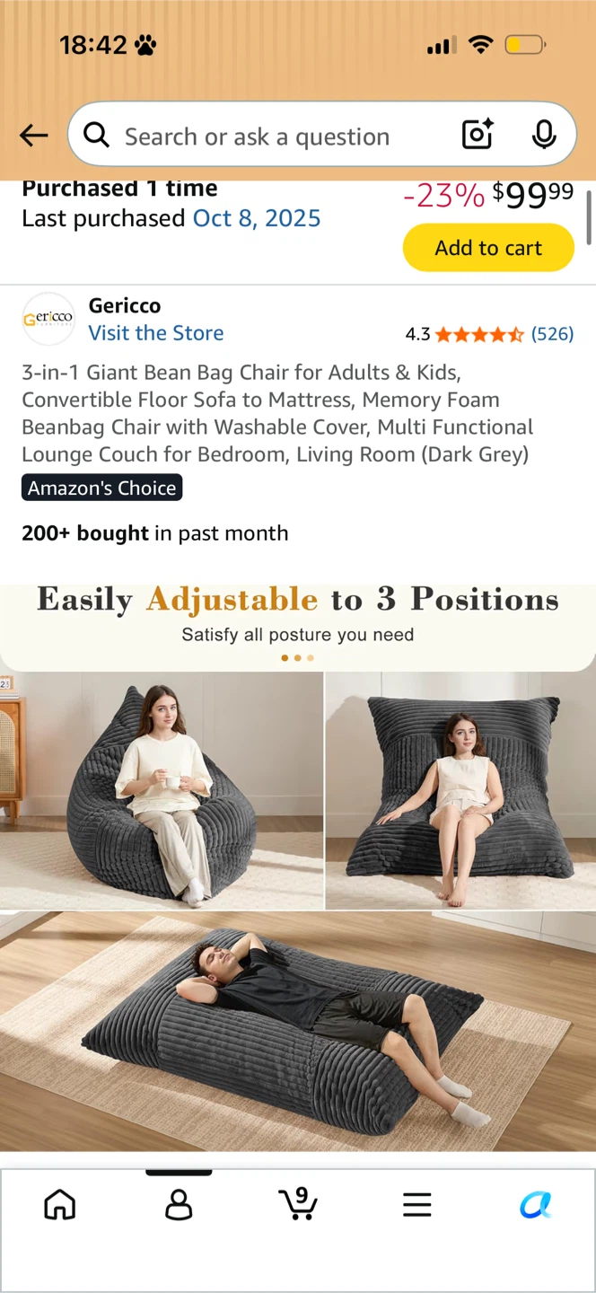 Gericco 3-in-1 Giant Bean Bag Chair - photo 4