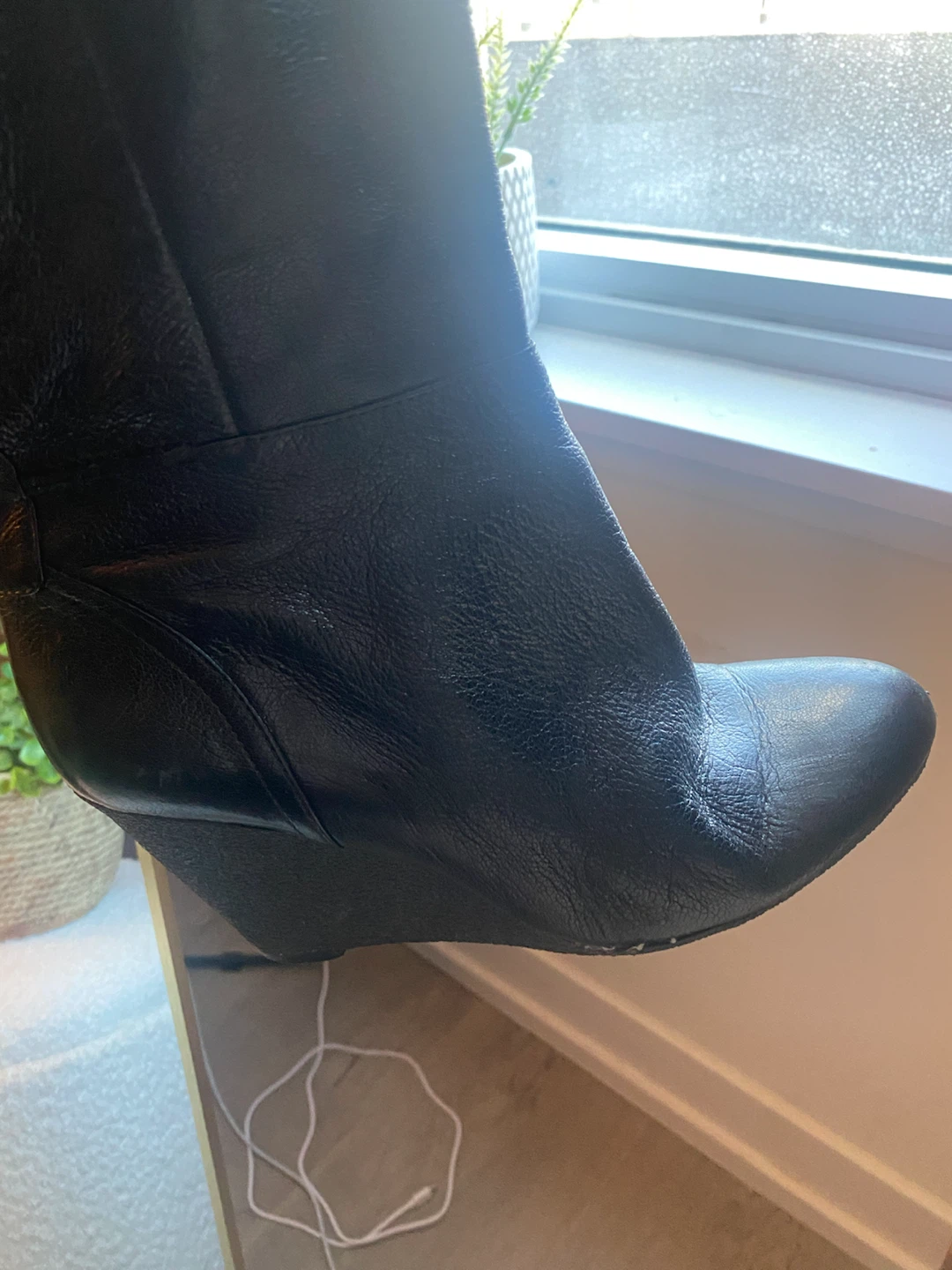 Black Leather Lace-Up Wedge Boots