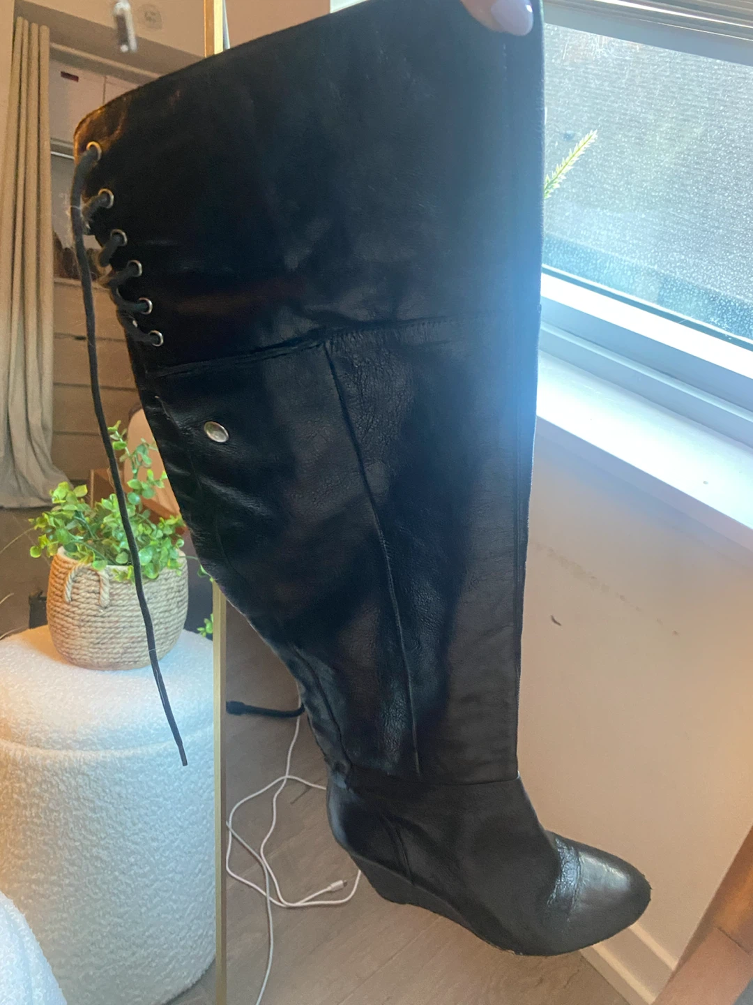Black Leather Lace-Up Wedge Boots - photo 4