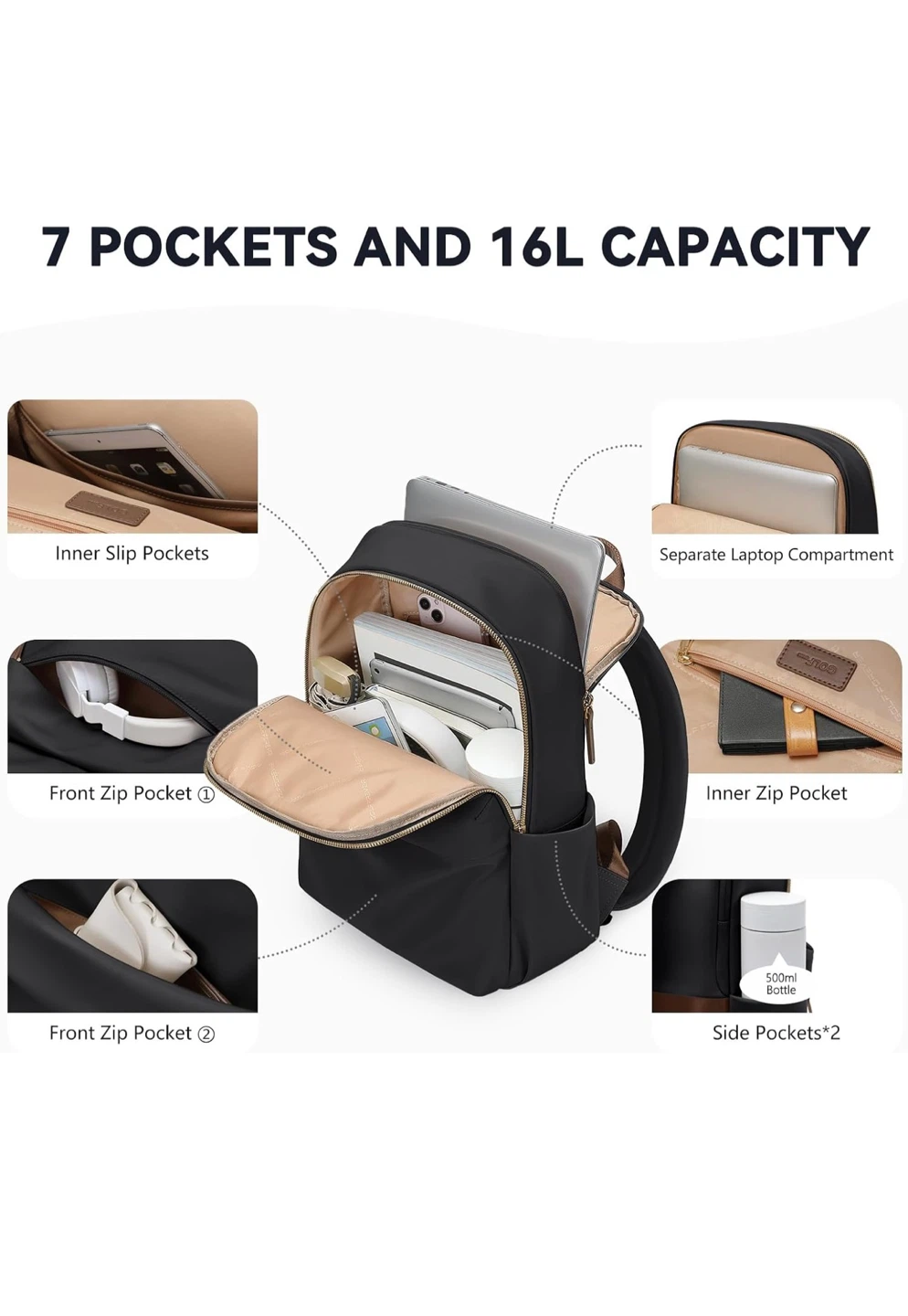 Black Nylon 16L Backpack - Fits 14" Laptop - photo 5