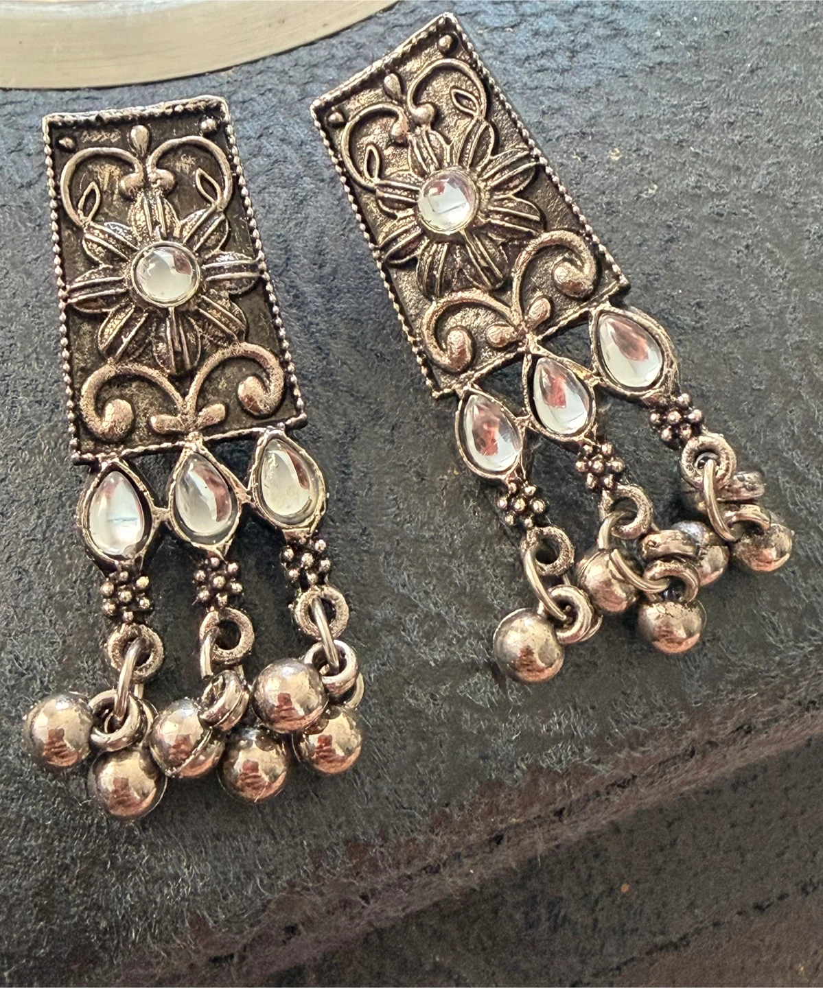 Oxidized Silver Tone Dangle Earrings