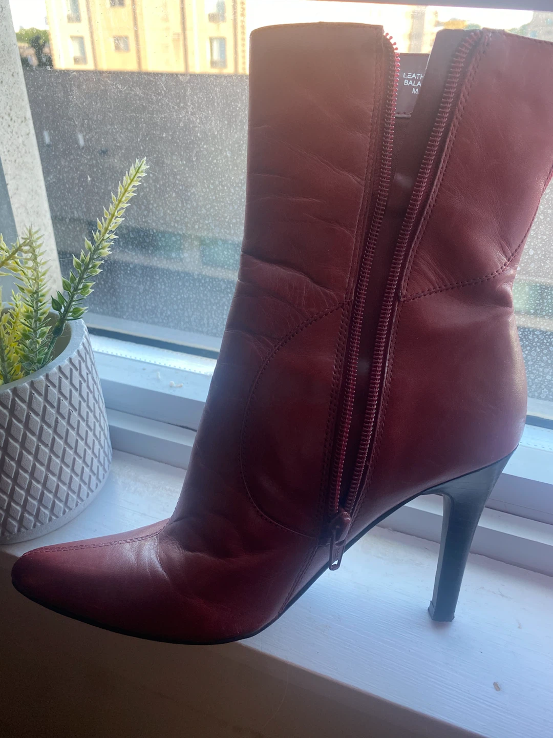 Nine West Red Leather Heeled Booties