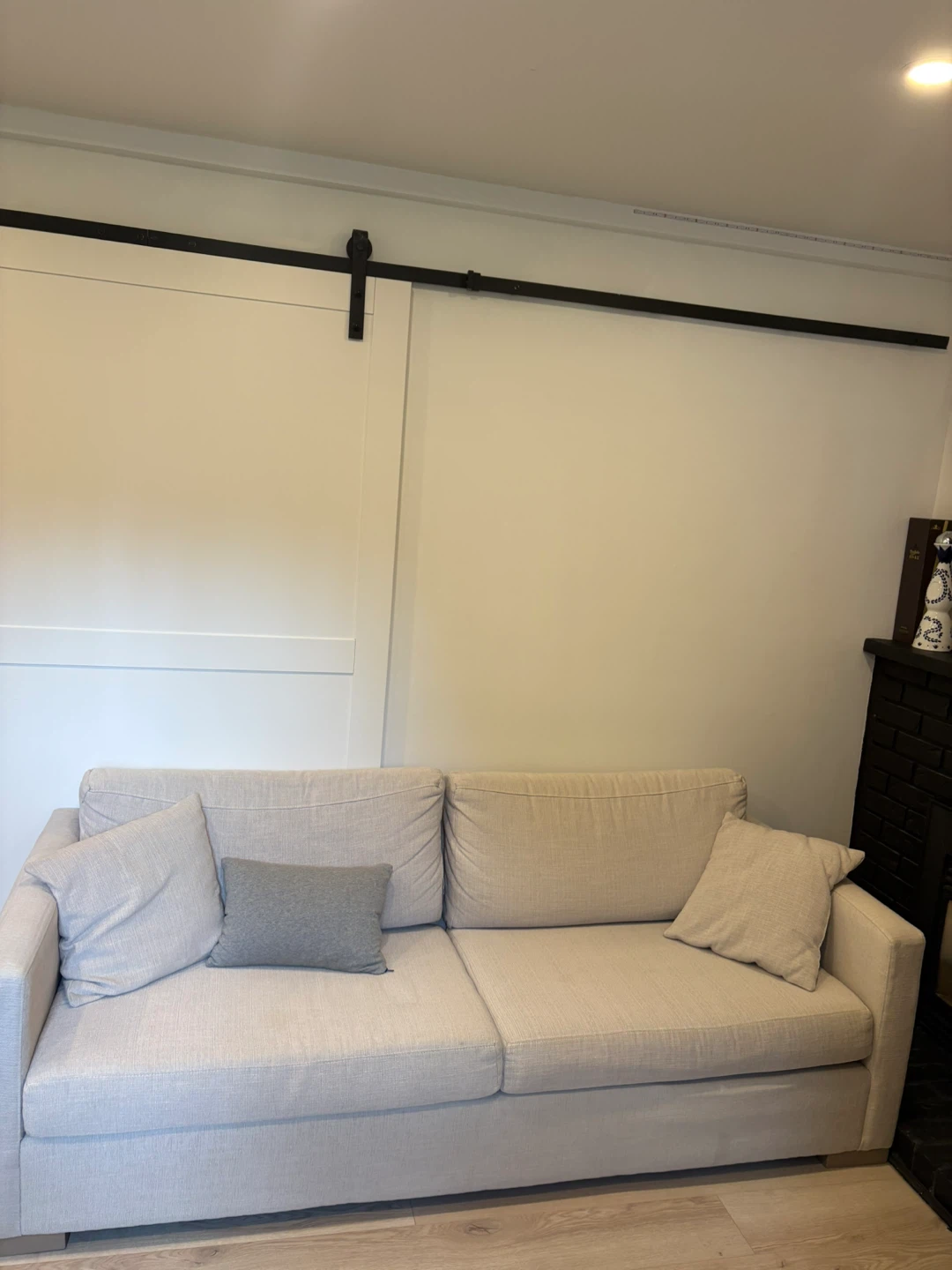 Bric Light Beige Linen Sofa with Throw Pillows