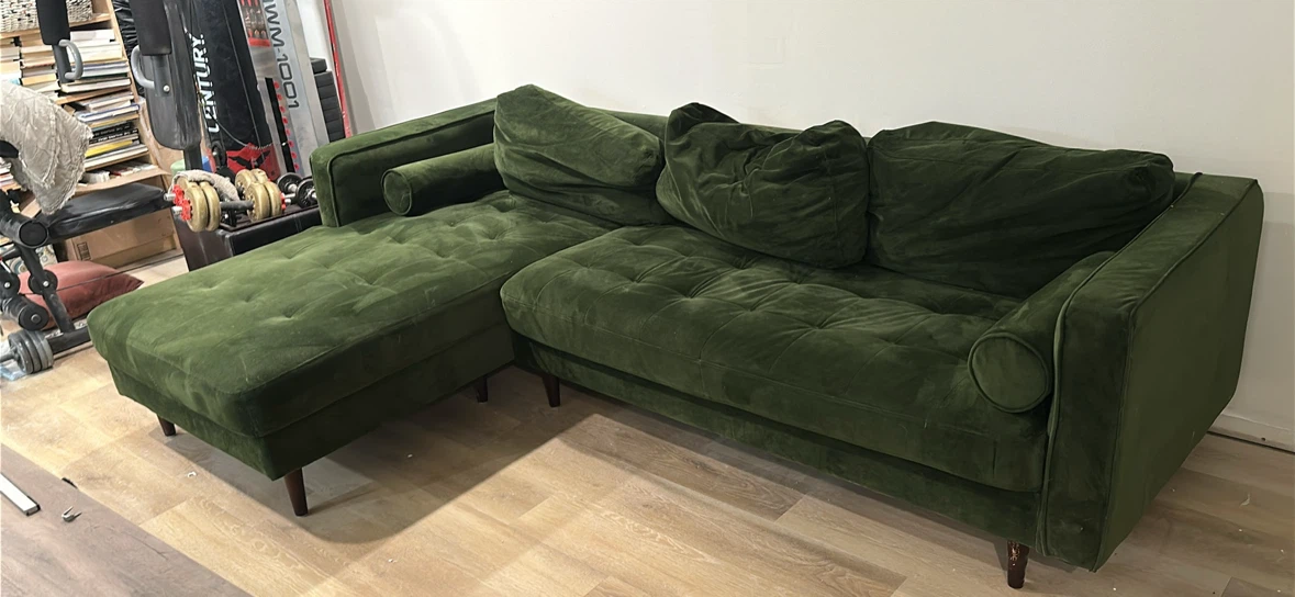 Green Velvet Sectional Sofa - photo 2