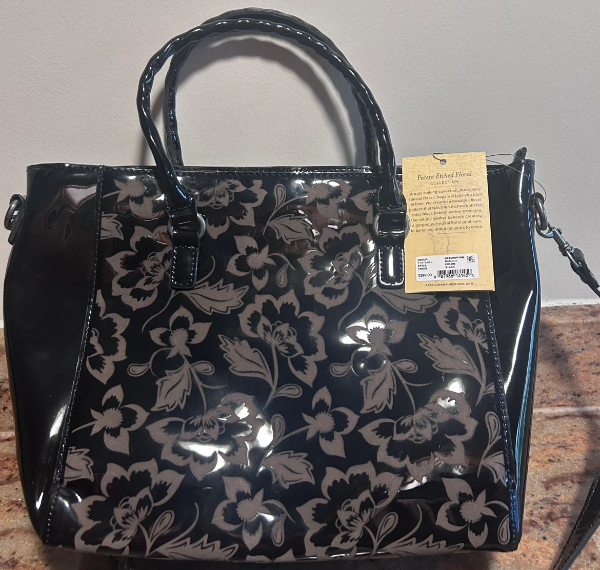 Patricia Nash Mariola Patent Etched Floral Tote Bag Black - photo 2