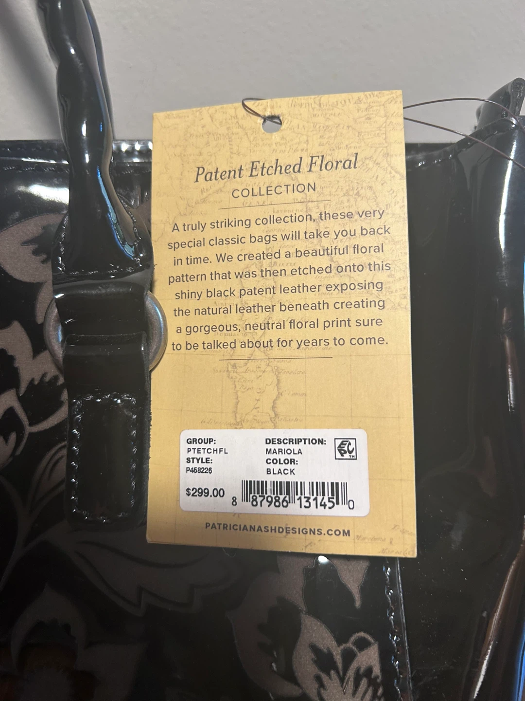 Patricia Nash Mariola Patent Etched Floral Tote Bag Black - photo 3