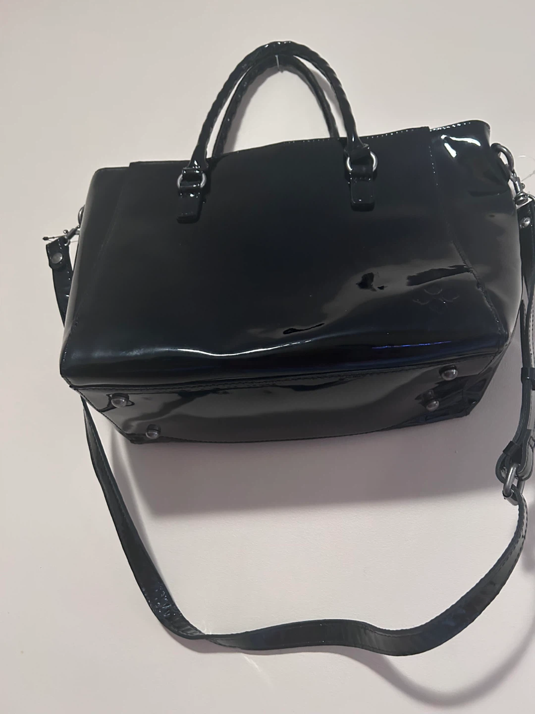 New Patricia Nash Mariola Patent Etched Floral Tote Bag Black - photo 4