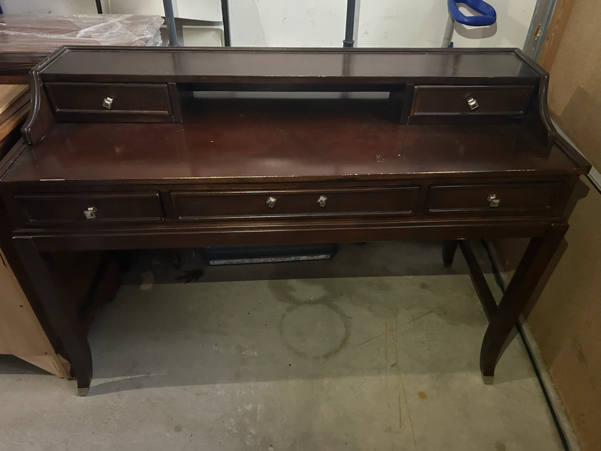 Vintage Dark Wood Writing Desk with Hutch