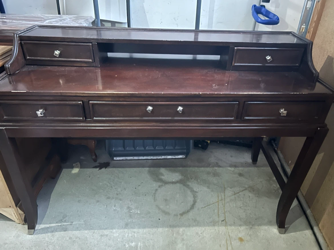Vintage Dark Wood Writing Desk with Hutch - photo 2