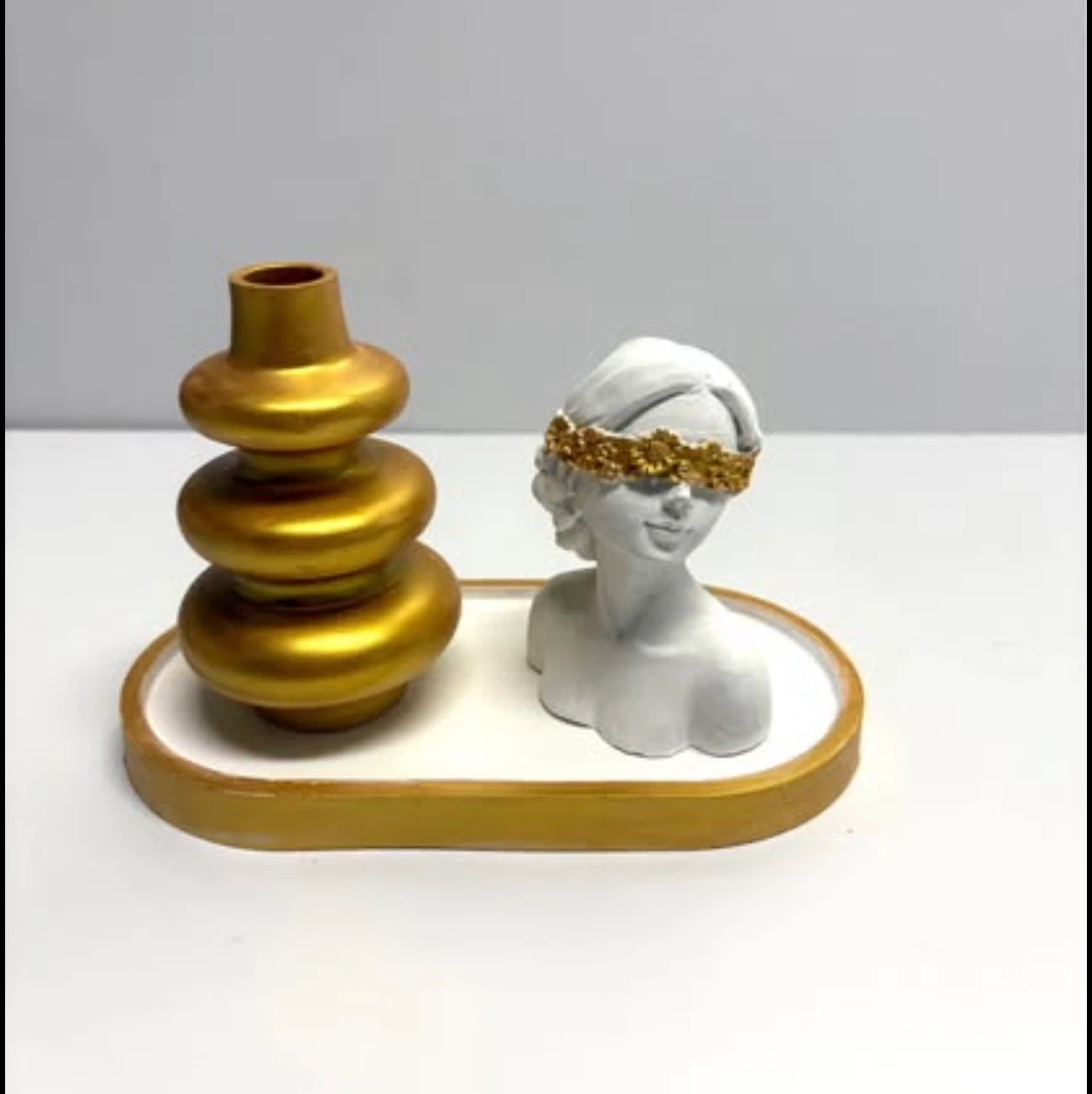 Handmade Decorative Tray Set -tray, vase & figurine girl