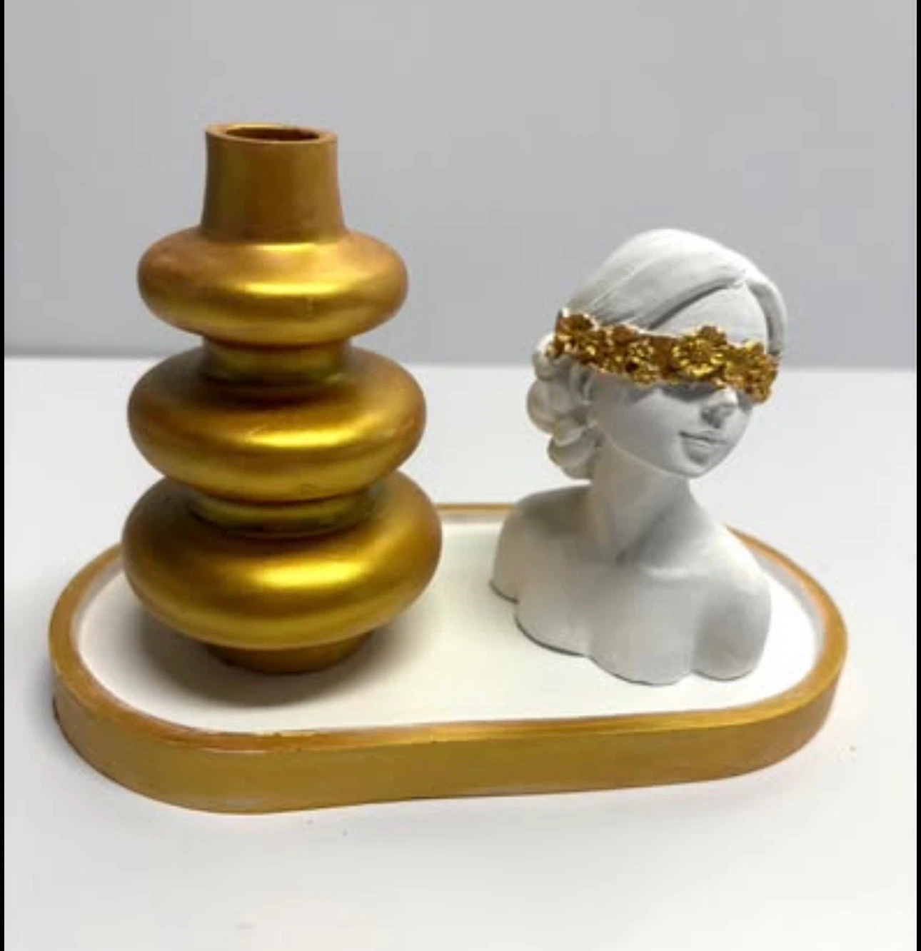 Handmade Decorative Tray Set -tray, vase & figurine girl - photo 3