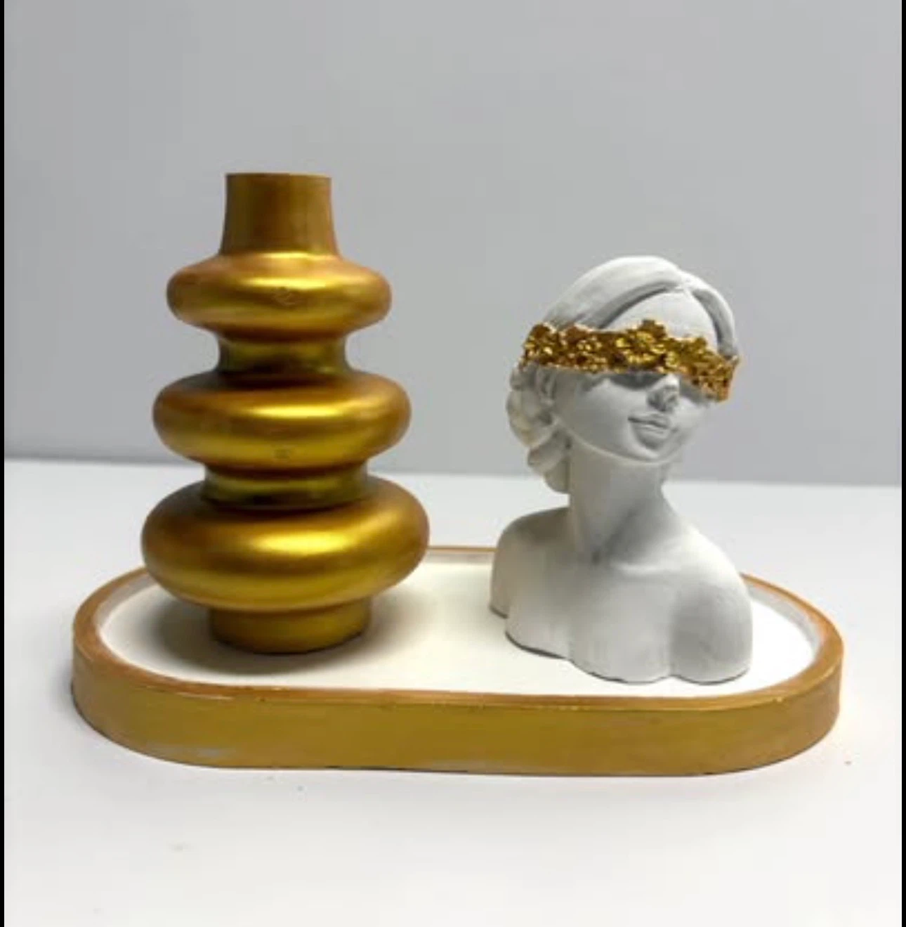 Handmade Decorative Tray Set -tray, vase & figurine girl - photo 4