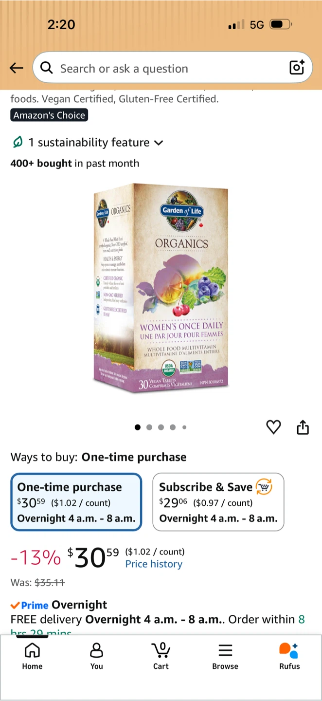 Garden of Life Organics Women's Once Daily Multivitamin
