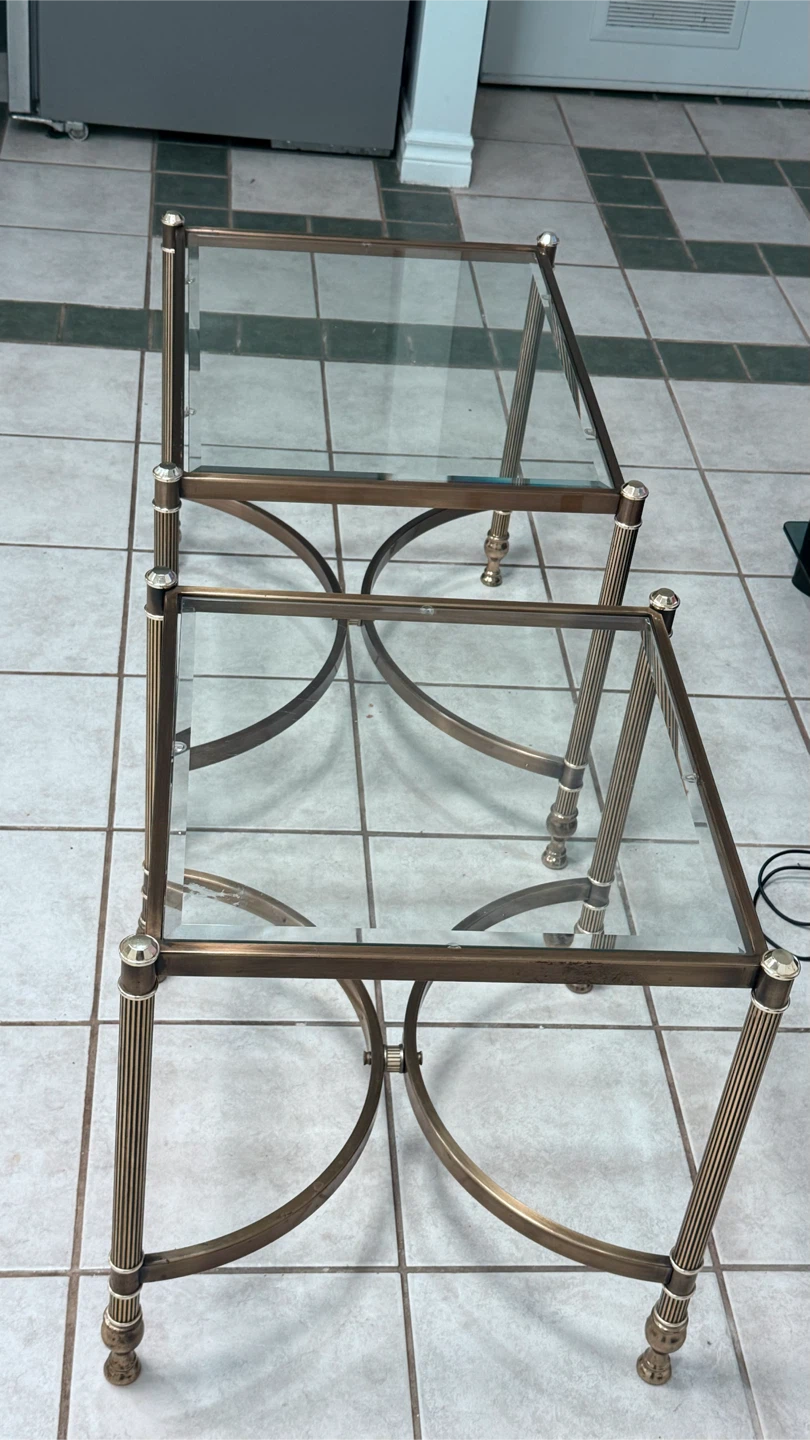 Set of 2 Glass & Brass Side Tables