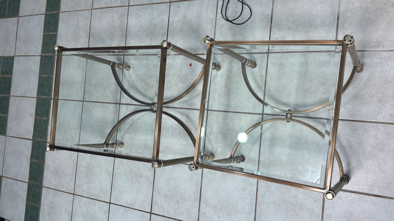 Set of 2 Glass & Brass Side Tables - photo 2