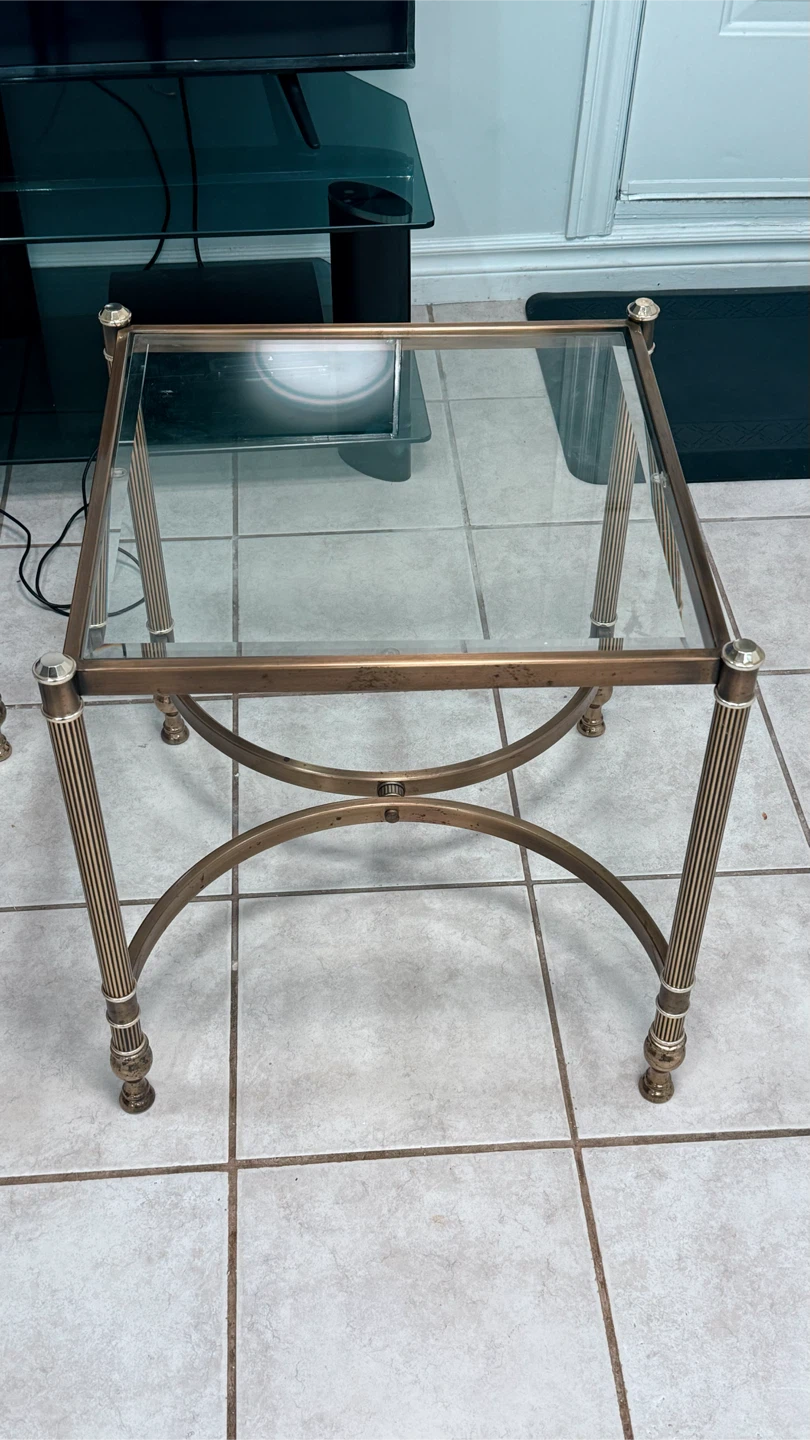 Set of 2 Glass & Brass Side Tables - photo 3