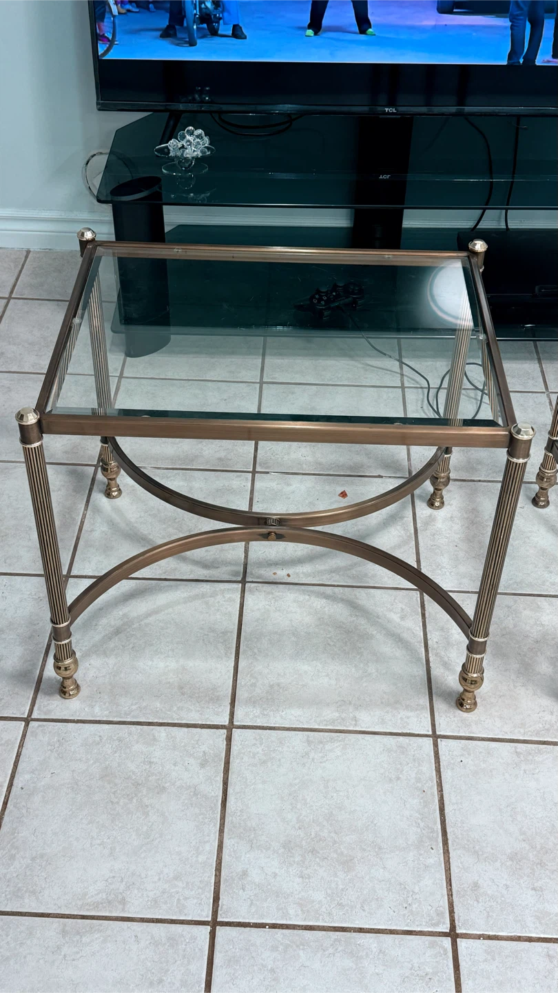Set of 2 Glass & Brass Side Tables - photo 4