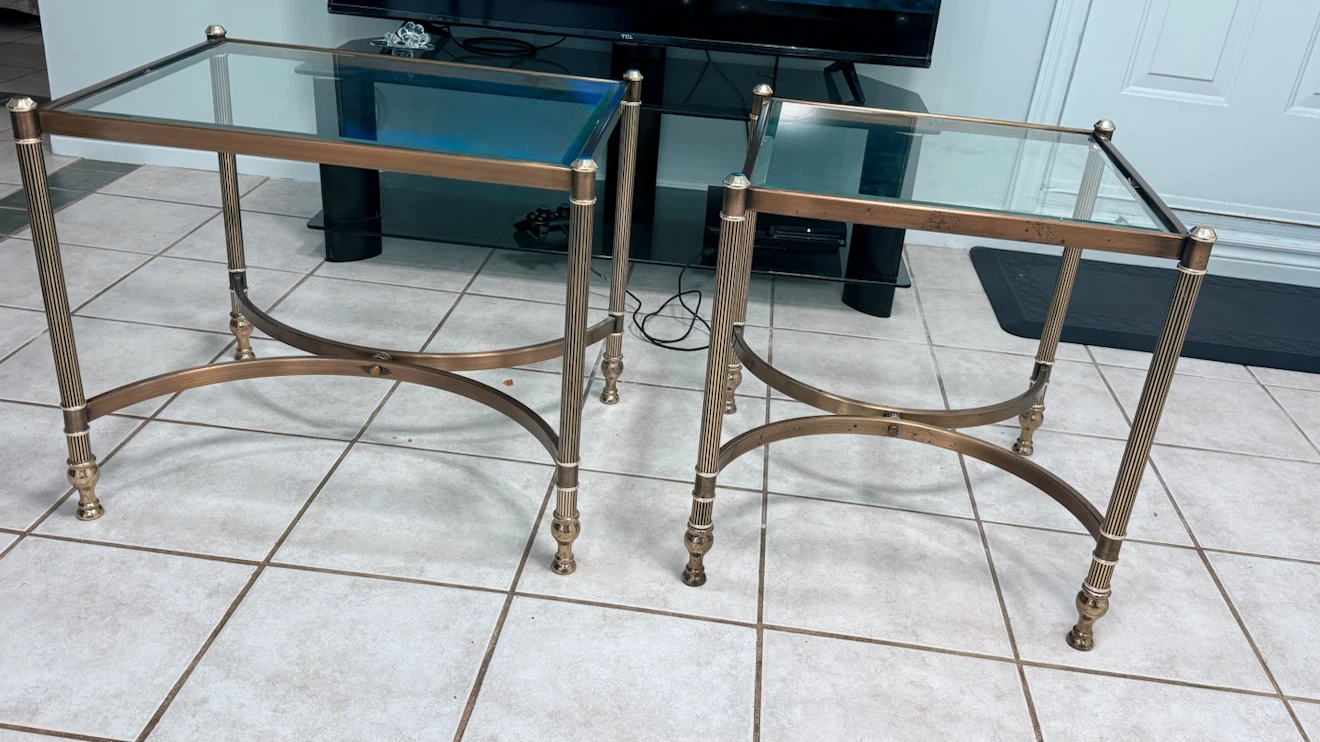Set of 2 Glass & Brass Side Tables - photo 5