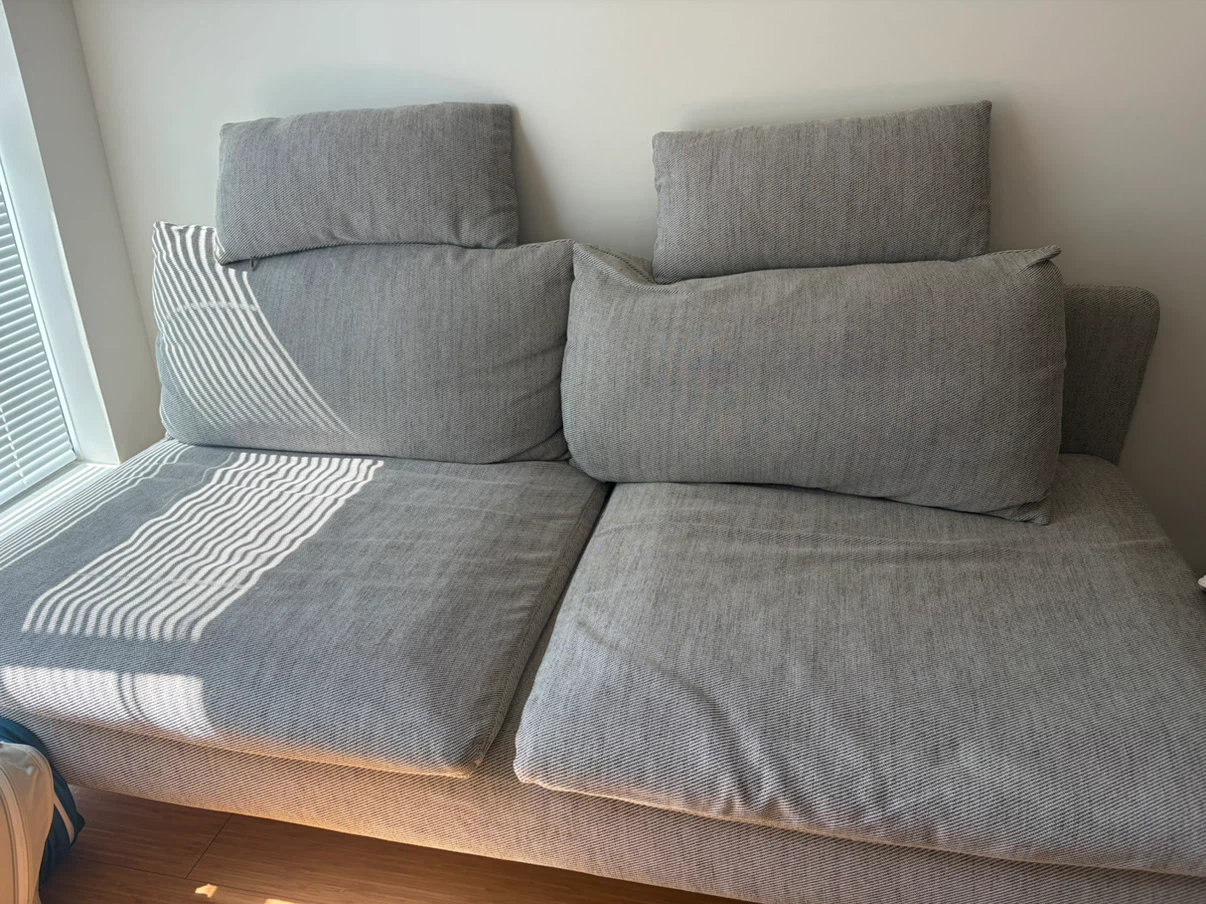 IKEA Grey Fabric Sofa with Pillows - photo 2