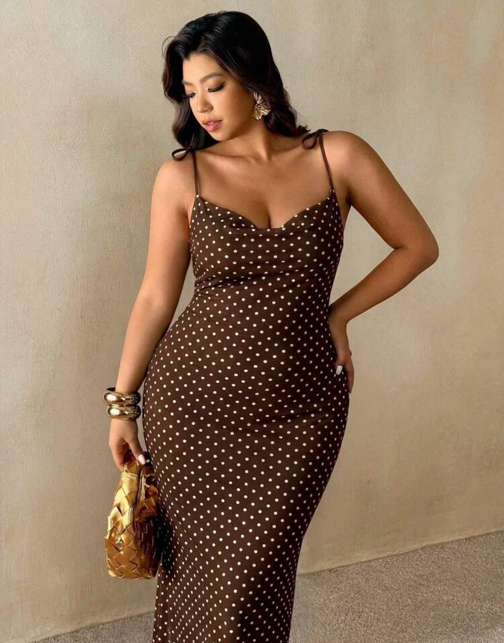 Brown Polka Dot Maxi Dress — Size 2XL - photo 5