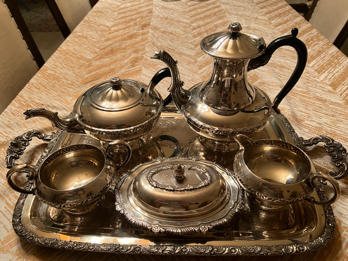 Marlboro Silver Plated Copper Tea Set on Tray