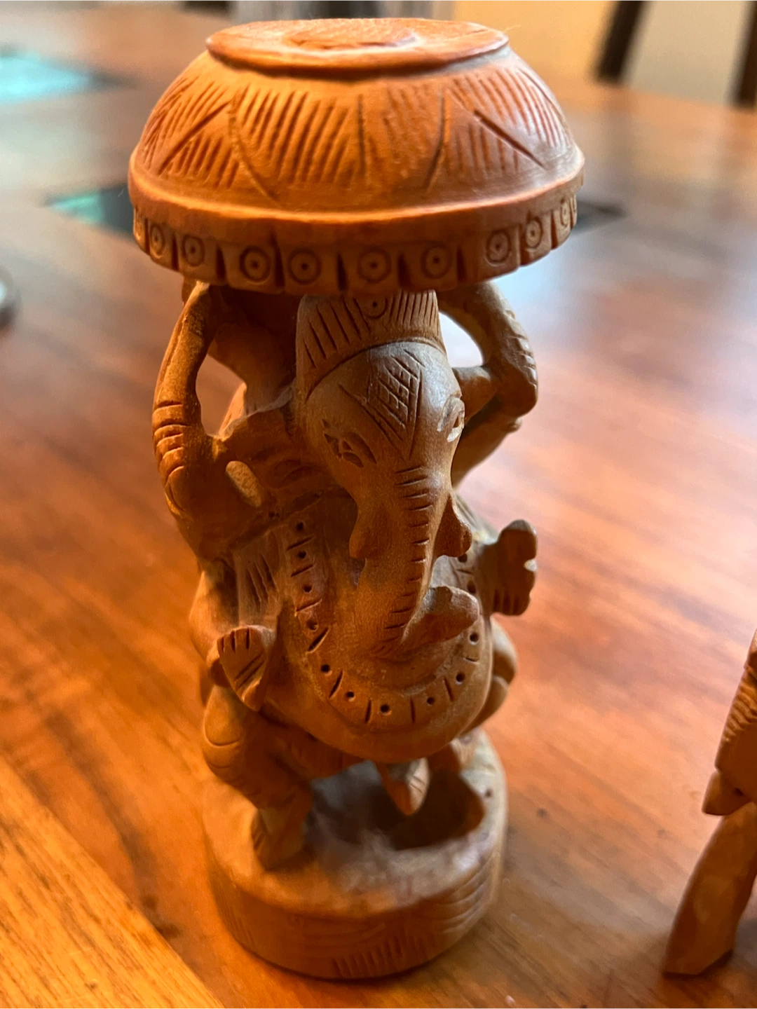 Wooden Ganesha and Elephant Figurine Set