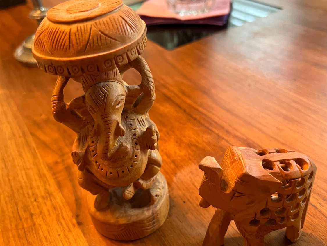 Wooden Ganesha and Elephant Figurine Set - photo 3