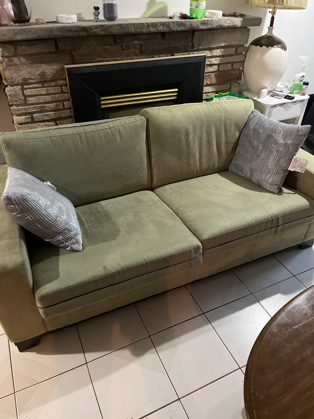 Green Sofa with Throw Pillows - photo 3