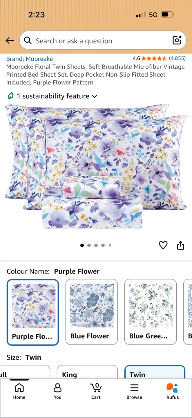 Mooreeke Purple Flower Twin Sheet Set